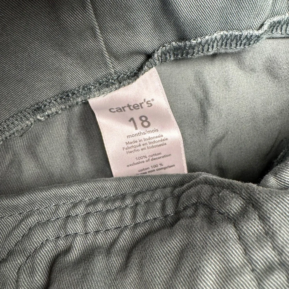 Carters Baby Boy Fox Embroidered Canvas Overalls Charcoal Gray‎ 18 Months